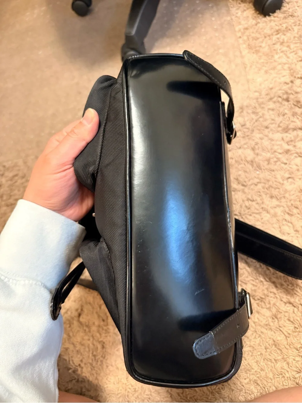 Gucci Black Nylon Backpack with Bamboo Handle and Pocket Accents